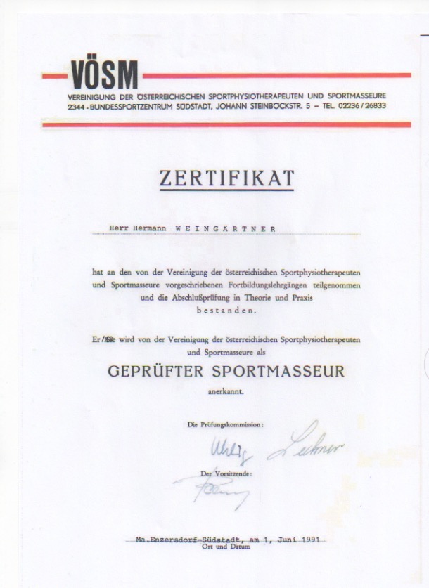 VSM Sportmasseur zeugnis