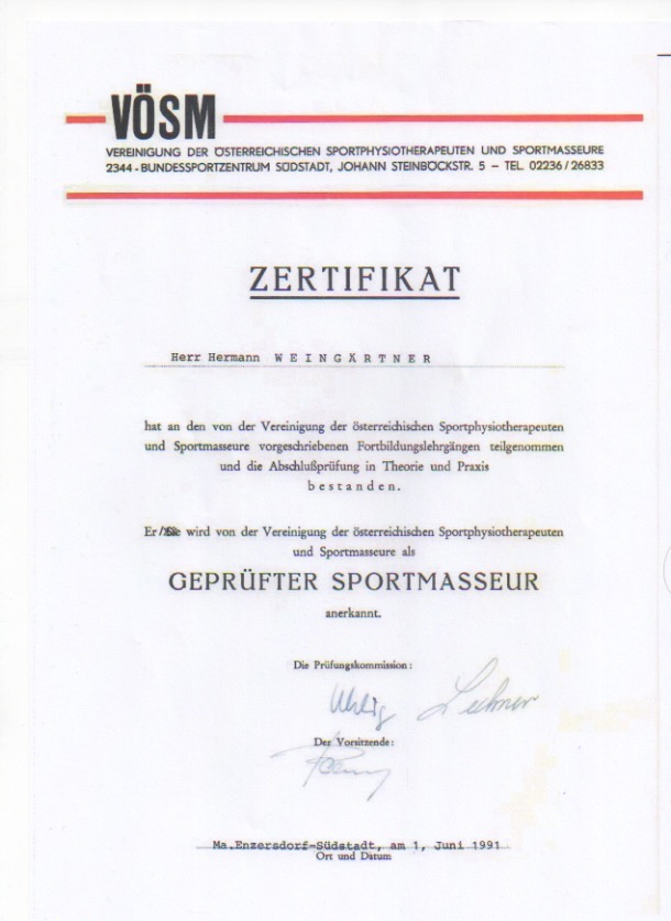 VSM Sportmasseur zeugnis